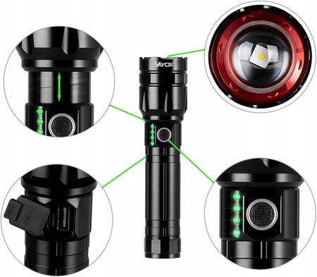 Vayox Latarka Led Taktyczna Akumulatorowa Wojskowa Usb-C Zoom 1060Lm Pro - zdjęcie 2
