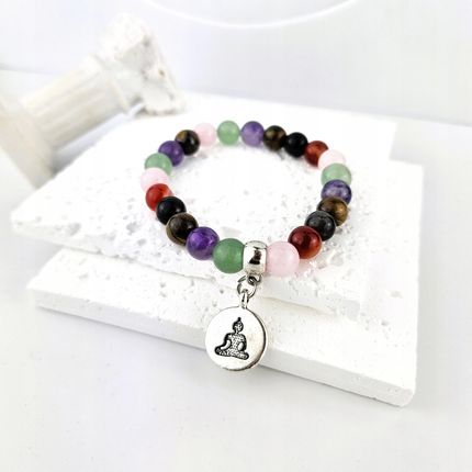 Gemour Kolorowa bransoletka na gumce z zawieszką Budda Kamienie Naturalne - zdjęcie 4