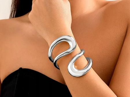 Lovrin Srebrna bransoletka sztywna bangle srebrzona o nowoczesnym kształcie modna - zdjęcie 3