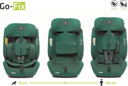 LEKKI FOTELIK SAMOCHODOWY ISOFIX GO-FIX GOFIX I-SIZE 76-150CM REGULOWANY DARK GREEN - zdjęcie 3
