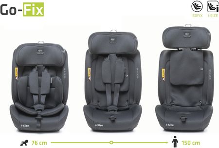 LEKKI FOTELIK SAMOCHODOWY ISOFIX GO-FIX GOFIX I-SIZE 76-150CM REGULOWANY GRAPHITE - zdjęcie 3