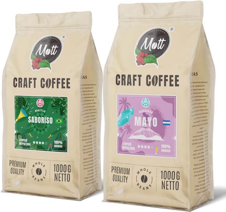 Mott Coffee Zestaw Kaw Ziarnistych 2X1kg Brazylia+Nikaragua Świeżo Palona Z Pianką - zdjęcie 4
