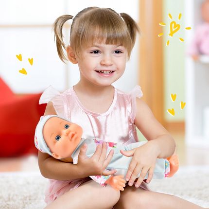 Malplay Lalka Bobas Do Karmienia W Ubranku Miękka Sztućce Nocnik Akcesoria Butelka - zdjęcie 6