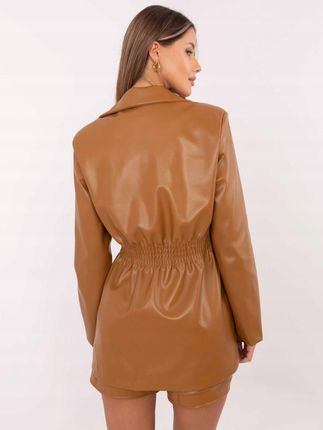 Marynarka dwurzędowa z ecoskóry camelowa L/XL - zdjęcie 4