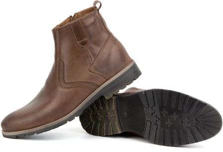 Buty męskie trzewiki skórzane zimowe 924K brązowe - zdjęcie 2
