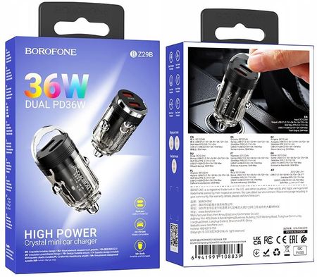 Borofone Ładowarka Samochodowa 2 X Typu C Qc 3.0 Pd 36W Wejśćia - zdjęcie 5