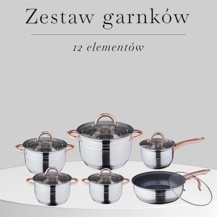 Hoffner Zestaw Garnków Elegance 12el. Srebrnych Ze Złotem (HF4366) - zdjęcie 3