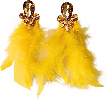 Żółte Neonowe kolczyki piórka vintage Boho glam długie lekkie wiszą - zdjęcie 2