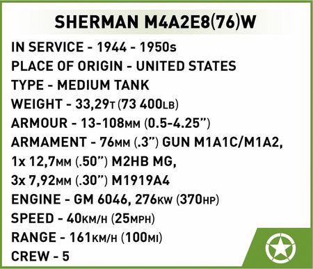 COBI Historical Collection WWII Sherman M4A2E8(76)W (COBI-3118) - zdjęcie 3
