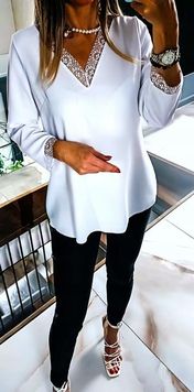 . BIAŁA TUNIKA BLUZKA ELEGANCKA Z KORONKĄ KOSZULA DO PRACY PLUS SIZE 44 - zdjęcie 3