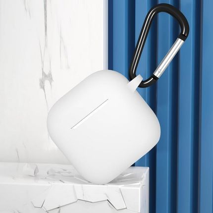 Etui D-Pro Silicone Case silikonowa obudowa z metalowym karabińczykiem do Apple AirPods 4 (2024) (Biały) - zdjęcie 3