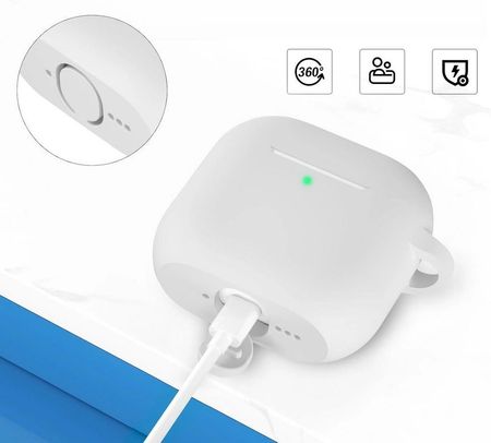 Etui D-Pro Silicone Case silikonowa obudowa z metalowym karabińczykiem do Apple AirPods 4 (2024) (Biały) - zdjęcie 2