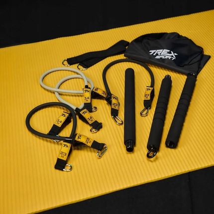 Trex Sport Drążek Do Ćwiczeń Pilatesu Kij 4X Gumy Oporowe Ekspandery Z Drążkiem Czarny - zdjęcie 6