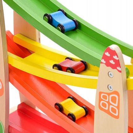 Kinderlly Zjeżdżalnia Samochodowa Drewniany Tor Wyścigowy + 3 Auta - zdjęcie 3