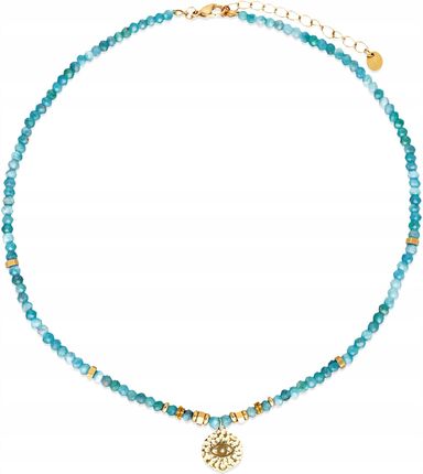 Gemour Naszyjnik z kamieniami stal pozłacana Apatyt zawieszka symbol Oko 40+5 cm - zdjęcie 2