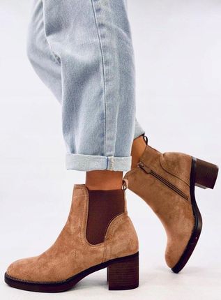 Botki na szerokim obcasie FILL BEIGE 40 - zdjęcie 4