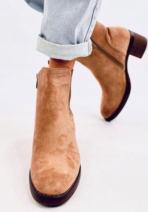 Botki na szerokim obcasie FILL BEIGE 40 - zdjęcie 3