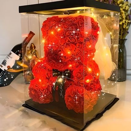 MIŚ Z RÓŻ PREZENT DLA NIEJ MAMY ŻONY NA ŚWIĘTA WALENTYNKI lampki LED 25CM - zdjęcie 5