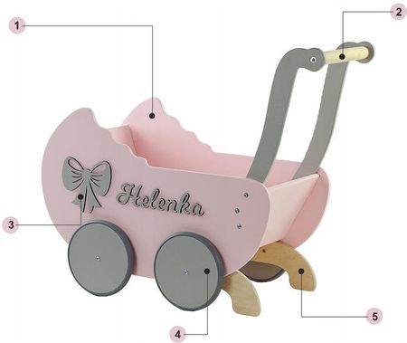 Ekids Drewniany Wózek Dla Lalek + Imię - zdjęcie 2