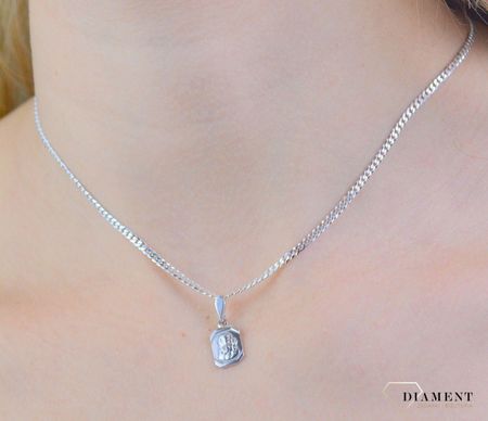 Diament Srebrna zawieszka rodowany prosty medalik Matka Boska z dzieciątkiem - zdjęcie 2
