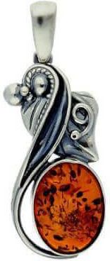 Polcarat Design Srebrny oksydowany wisiorek z bursztynem W 1992 koniak - zdjęcie 2