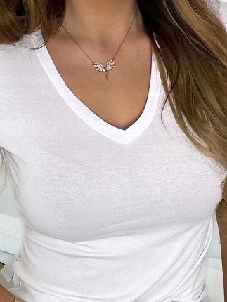 Bluzka damska dekolt w serek t-shirt MODNA prosta wygodna ELEGANCKA L/XL - zdjęcie 2