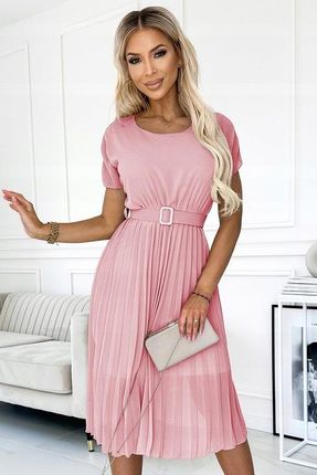 Sukienka damska wyszczuplająca z paskiem elegancka szyfonowa plisowana - zdjęcie 4