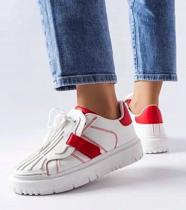 Biało-czerwone sneakersy na platformie Binet - zdjęcie 2