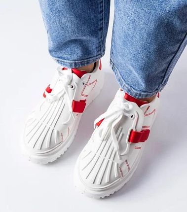 Biało-czerwone sneakersy na platformie Binet - zdjęcie 3
