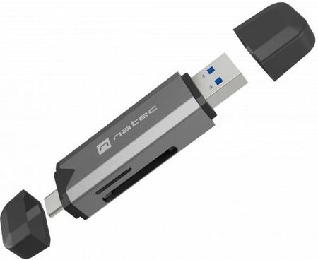 Czytnik kart Natec SCARAB 3 SD/MicroSD, USB 3.1 gen.1 + USB-C - szary - zdjęcie 2
