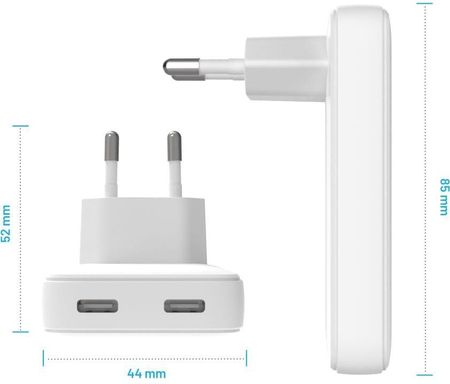 Fixed Ładowarka Sieciowa Slim Gan Charger 45W Pd 3 0 2X Usb C Biała - zdjęcie 2