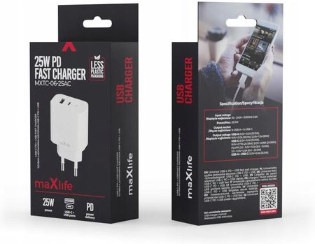 Maxlife Szybka ładowarka 25W sama kostka 2 wejścia do iPhone 14 - zdjęcie 3