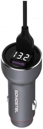 Somostel Ładowarka samochodowa aluminiowa 2x Usb 5A 30W Qc 3.0 LCD i kabel Typ C - zdjęcie 3