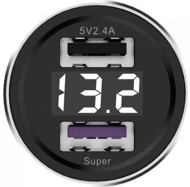 Somostel Ładowarka samochodowa aluminiowa 2x Usb 5A 30W Qc 3.0 LCD i kabel Typ C - zdjęcie 4