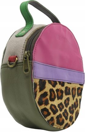 Torebka listonoszka skórzana okrągła skóra naturalna elegancka eko OLIVKA - zdjęcie 6