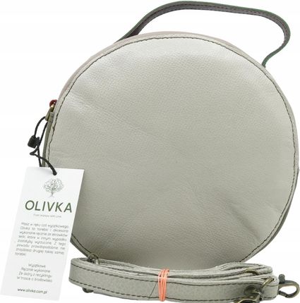 Torebka listonoszka skórzana okrągła skóra naturalna elegancka eko OLIVKA - zdjęcie 5