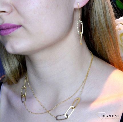 Diament Srebrny naszyjnik pozłacany z dużymi podłużnymi ogniwkami - zdjęcie 2