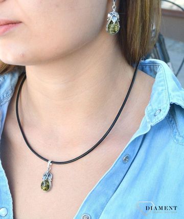 Diament Zawieszka srebrna z zielonym bursztynem DIA-ZAW-7088-925 - zdjęcie 2
