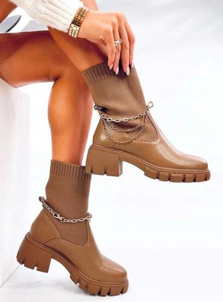 Botki skarpetkowe MONA KHAKI 41 - zdjęcie 4