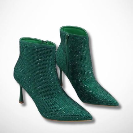Lily Shoes Zielone Botki Z Kryształkami Na Szpilce 2683B - zdjęcie 2