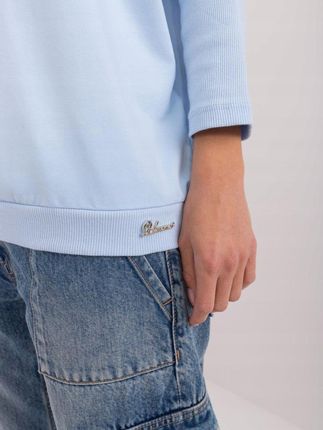 Bluzka oversize niebieska rekaw 3/4 dekolt w serek - zdjęcie 5