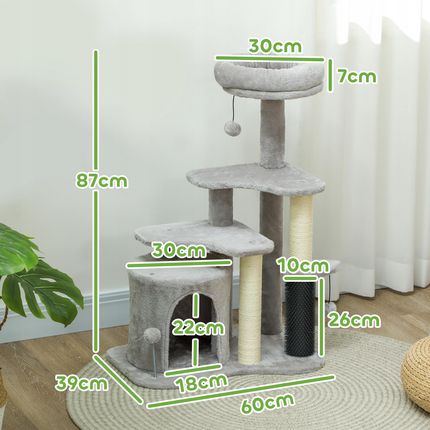 Drapak dla kota 87 cm z budką do 5 kg Jasnoszary 1774811396 - zdjęcie 3
