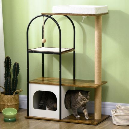 Drapak dla kota 118,5 cm z budką legowiskiem brązowy 1771213595 - zdjęcie 4