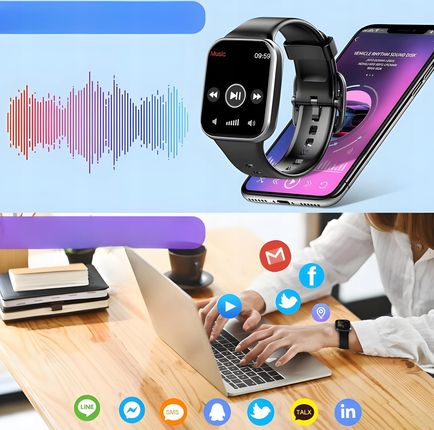 Smartwatch Zegarek Sportowy Czarny Czujnik Tętna Pulsometr Bluetooth Black - zdjęcie 2