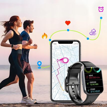 Smartwatch Zegarek Sportowy Czarny Czujnik Tętna Pulsometr Bluetooth Black - zdjęcie 4