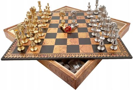 1A Games Italian Chess Arabesque Gold/Silver + Chess Board Leatherette Globe Map 48 - zdjęcie 2