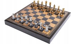 1A Games Italian Chess Brass/Wood Gold/Silver + Chess Board Leatherette Gold/Black 48