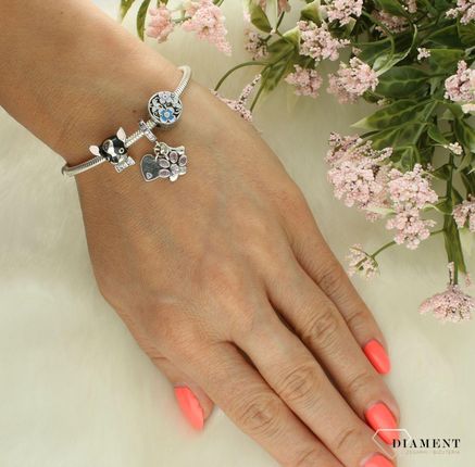 Charms Moments srebrny 925 okrągły z kolorowymi kwiatkami - zdjęcie 2