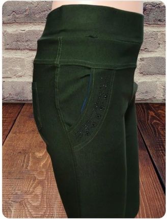 STYLOWE SPODNIE ELASTYCZNE GUMKOWE Z KIESZENIAMI CIEMNA ZIELEŃ L/XL - zdjęcie 3