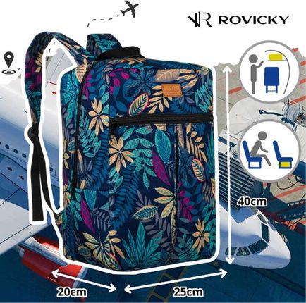 Plecak kabinowy z kolorowym roślinnym wzorem - Rovicky - zdjęcie 2